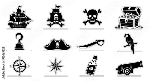 Collection of pirate themed icons and symbols.