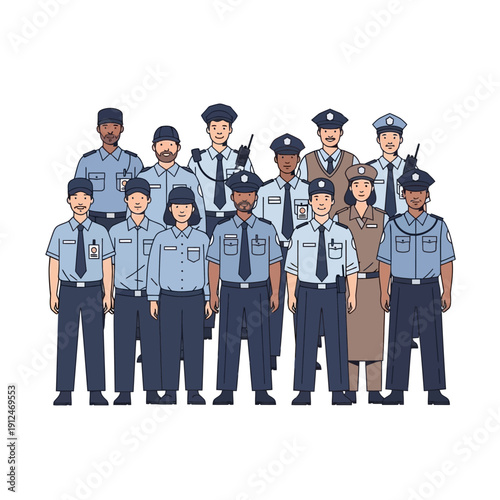 Diverse Group of Security Guards in Uniform Standing Together