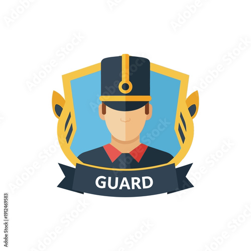 Guard Badge Icon with Soldier Uniform and Shield Emblem - Security and Protection Concept