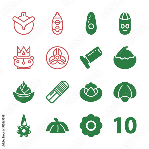 Green and red of baby food and on white background symbols