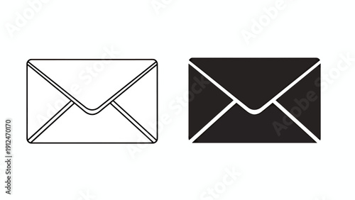 Pair of Envelope Icons: Outline and Solid Black Mail Symbols.