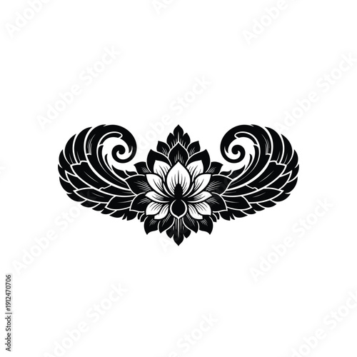 Foto Floral mandala design rendered in solid black