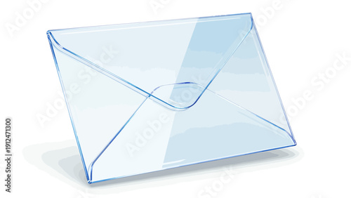 Blue translucent envelope illustration with clean geometric design for digital correspondence.