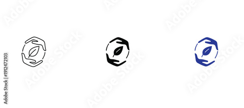 Hands Holding Leaf Icon Set for Environmental Protection, Nature Care, and Sustainability Concepts. Vector Illustration of Ecology Conservation, Bio Energy, and Organic Growth Symbols.