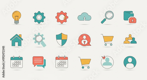 Collection of modern flat design icons for web and mobile applications.