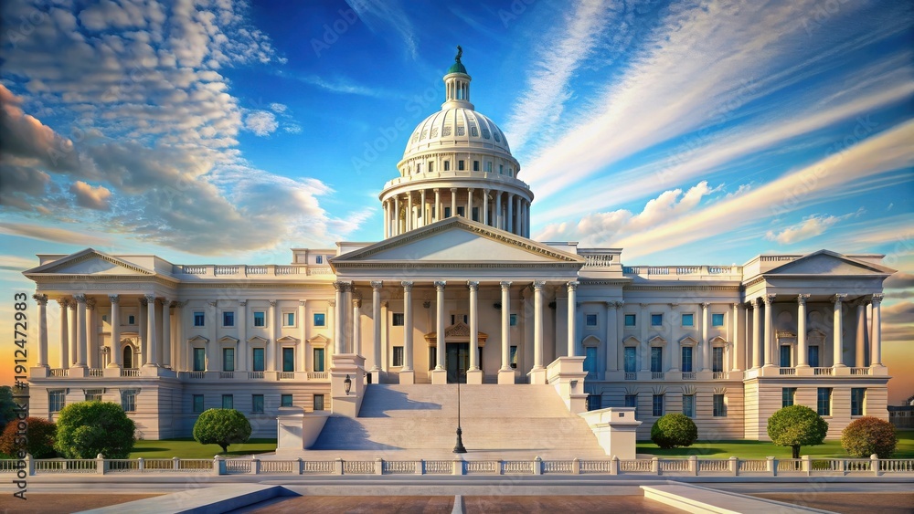 Obraz premium Majestic Governmental Building at Sunset A Symbol of Governance and Civic Pride