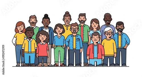 Diverse group of people standing together illustration.
