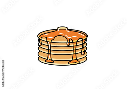 Delicious Stack Of Golden Brown Pancakes Covered In Sweet Syrup Ready To Be Eaten For Breakfast Or Brunch Meal Isolated On White Background