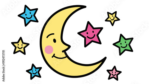 Crescent Moon with Smiling Stars.
