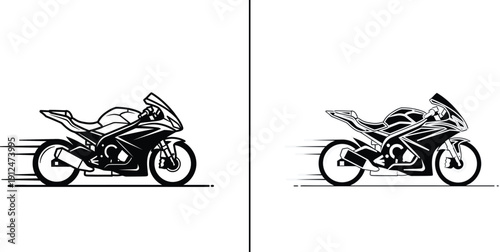 Sport Motorcycle Vector Illustration, Racing Bike Icon in Outline and Solid Style Minimal Design