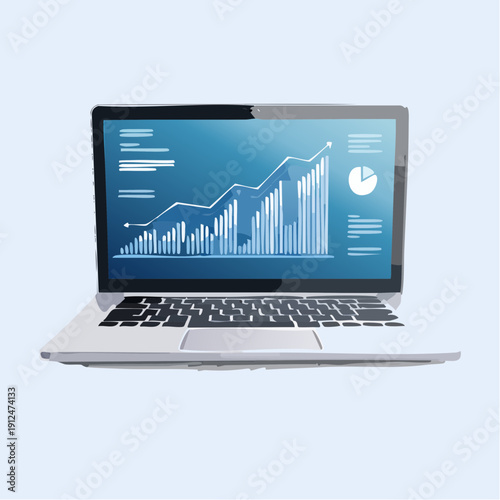 Detailed financial analytics displayed on a modern laptop screen, showcasing stock market trends and business growth charts