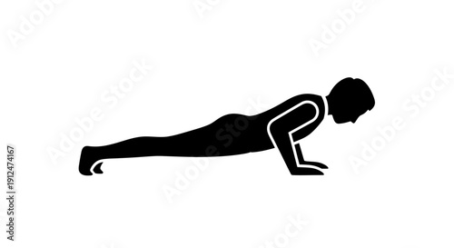 Black Silhouette of Person Performing Push-up Exercise.