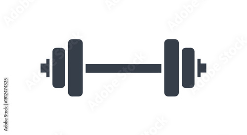 Simple Dark Gray Dumbbell Icon for Fitness and Exercise.