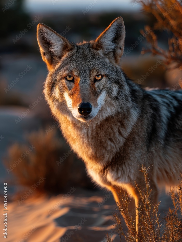 Fototapeta premium A lone coyote in the desert at dusk