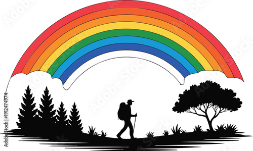 A vibrant rainbow arching across the sky, with its vivid colors ranging from red at the top to violet at the bottom.