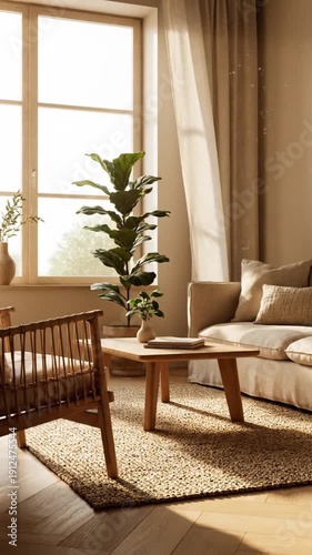 Serene living room interior design showcasing natural light textures organic materials and cozy neutral earth tones for modern home decor inspiration
