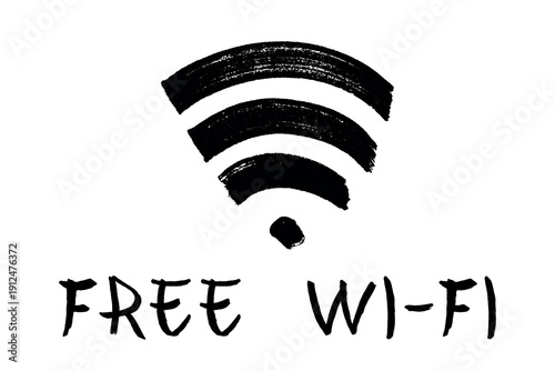 Hand drawn free wifi spot zone sign Public wi-fi area sign Wireless internet clipart in doodle style Single element for print, web, design, decor 3G, 4G, 5G, 6G, IoT