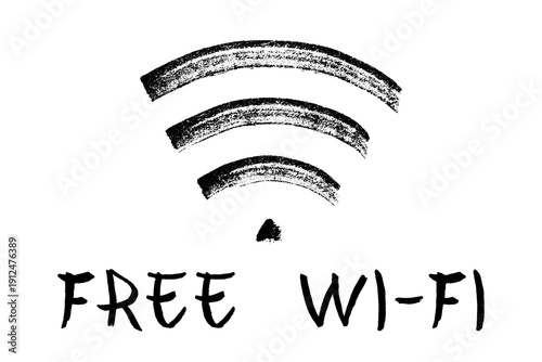 Hand drawn free wifi spot zone sign Public wi-fi area sign Wireless internet clipart in doodle style Single element for print, web, design, decor 3G, 4G, 5G, 6G, IoT