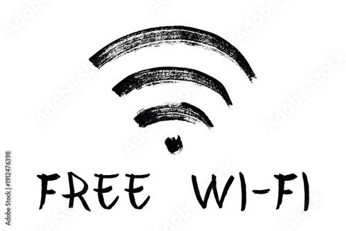 Hand drawn free wifi spot zone sign Public wi-fi area sign Wireless internet clipart in doodle style Single element for print, web, design, decor 3G, 4G, 5G, 6G, IoT