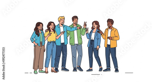 Diverse group of young friends posing together happily.