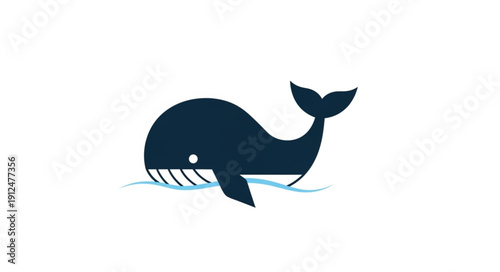 Stylized Blue Whale Illustration Emerging From Water.