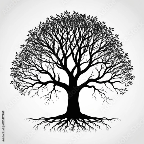 Black Tree Silhouette Vector Isolated on White Background PNG