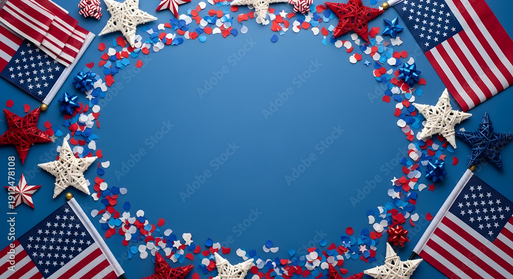 Obraz premium Independence day celebration background with patriotic elements on 4th july