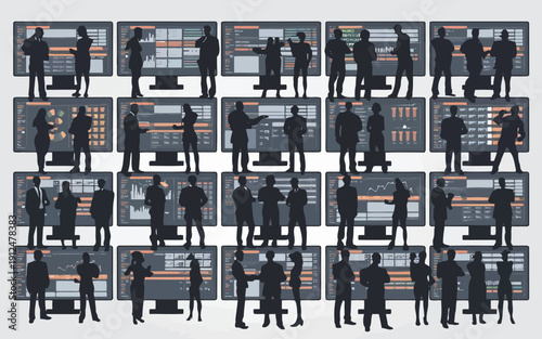 A vintage collection of black and white fashion photography featuring diverse poses and attire