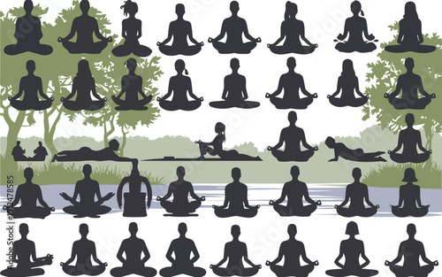 Diverse group of individuals engaging in yoga and meditation practices across various environments