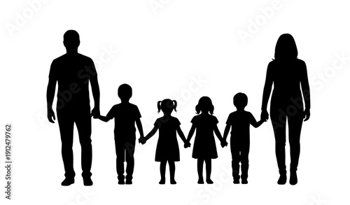 Family holding hands silhouette collection vector
