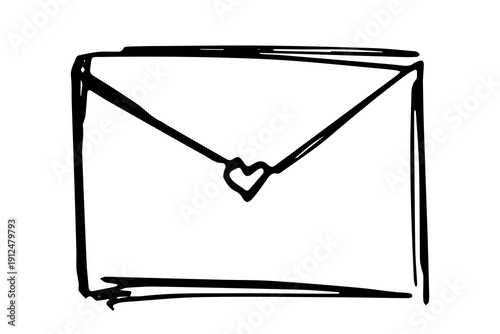 Hand drawn envelope with letter inside Mail and correspondence doodle Love, communication, invitation Single element for design, print, decor