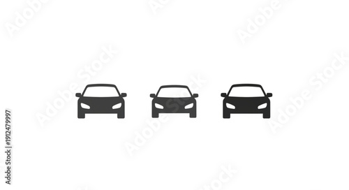 Three black car silhouettes in a row on a white background.