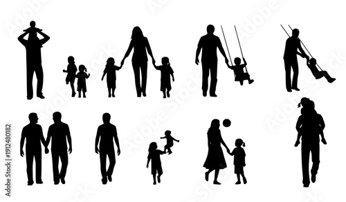 Playful family parenting silhouette set vector