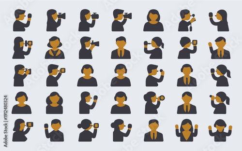 Colorful array of diverse avatars and icons showcasing various professions and activities