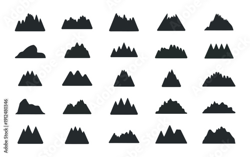 Collection of abstract mountain silhouettes arranged in a grid pattern for visual study