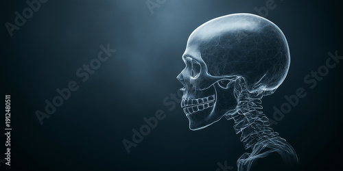 A skull is shown in a blue background
