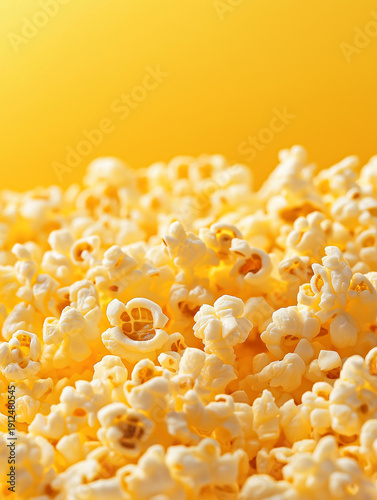 A pile of popcorn on a yellow background