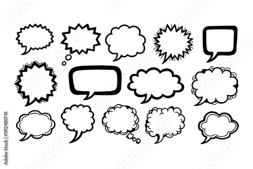 Collection of various speech and thought bubble designs in monochrome style Vector
