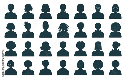 A grid of diverse silhouetted human figures standing in a uniform arrangement