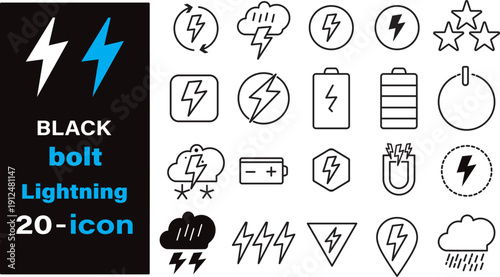Minimalist lightning strike icons, weather forecast symbols, fast speed and performance indicators, professional web design and app interface illustration. minimalist technology and energy system desi