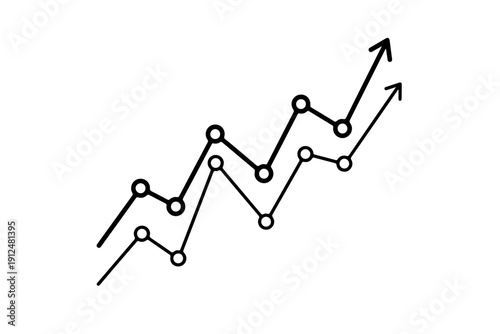 Graphic illustration of a fluctuating upward trend line with connected nodes Vector