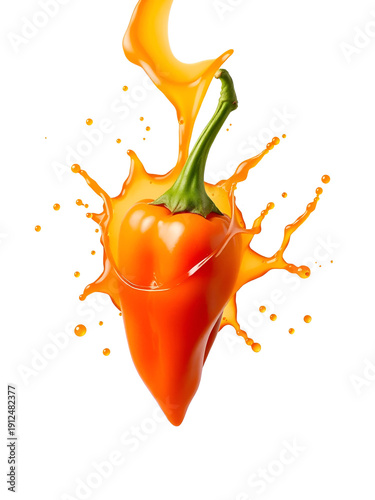 Habanero sauce spicy hot pepper splash isolated on white background