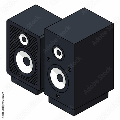 Isometric Detail Speaker Audio Stereo Sound System Equipment Illustration