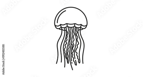 Simple Line Drawing of a Jellyfish with Tentacles.