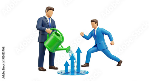 Businessmen Watering Growing Arrows