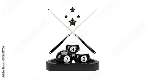 Billiard Balls with Cue Sticks and Stars