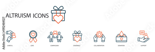 altruism icons set outline and Flat Style,transparent background