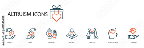 altruism icons set outline and Flat Style,transparent background