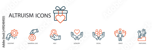 altruism icons set outline and Flat Style,transparent background