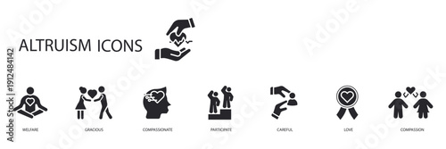 altruism icons set outline and Flat Style,transparent background